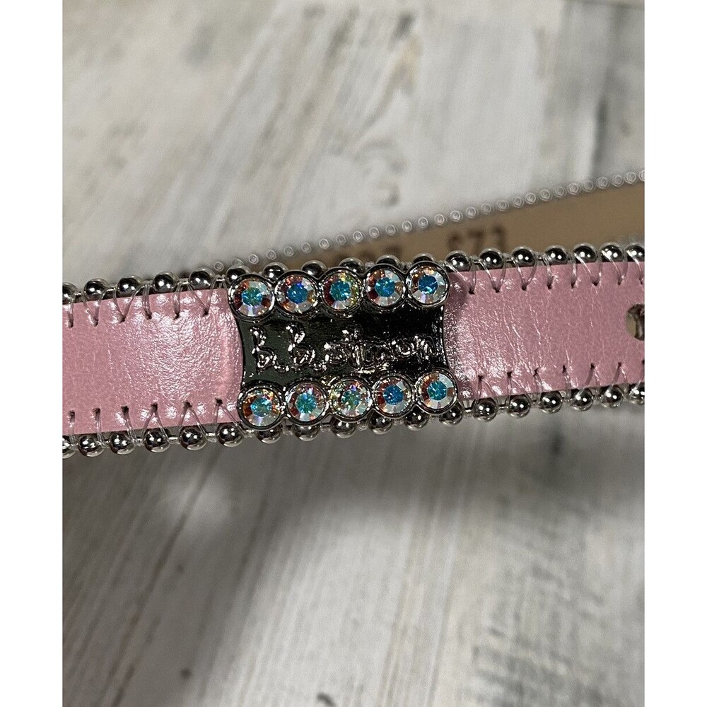 BB Simon Girl’s Belt Pink Leather Belt Crystal Buckle Western Rodeo Maximalist - Picture 3 of 8